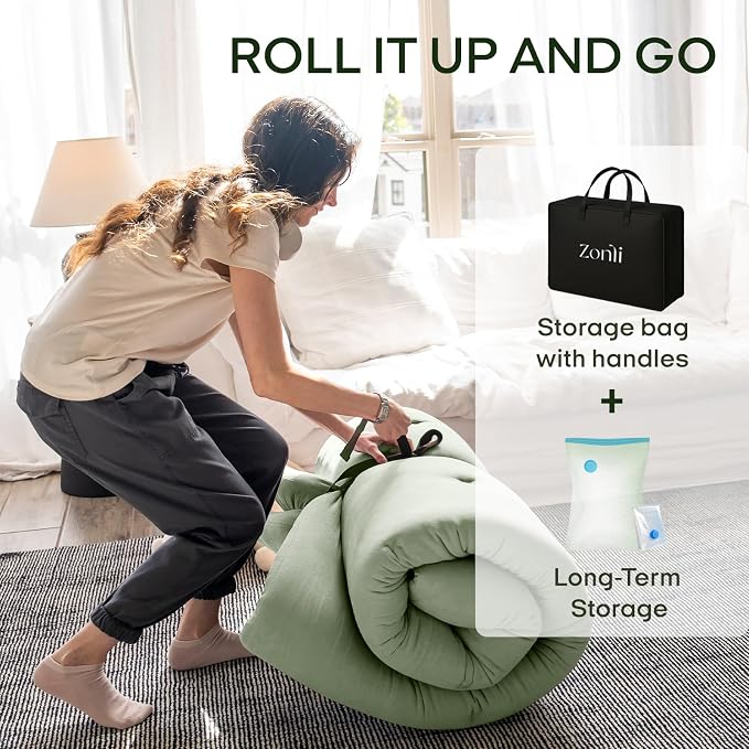 ZonLi Japanese Floor Futon Mattress Twin Size 75"x 39", 100% Cotton Cover 2.5'' - Image 6