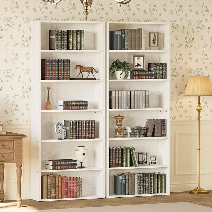 IRONCK Bookshelves and Bookcases Set of 2 Floor Standing 6 Tiers Display - Image 2