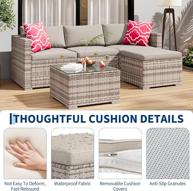 5-Piece Outdoor Sectional Sofa Set, All-Weather PE Rattan Patio Furniture - Image 3