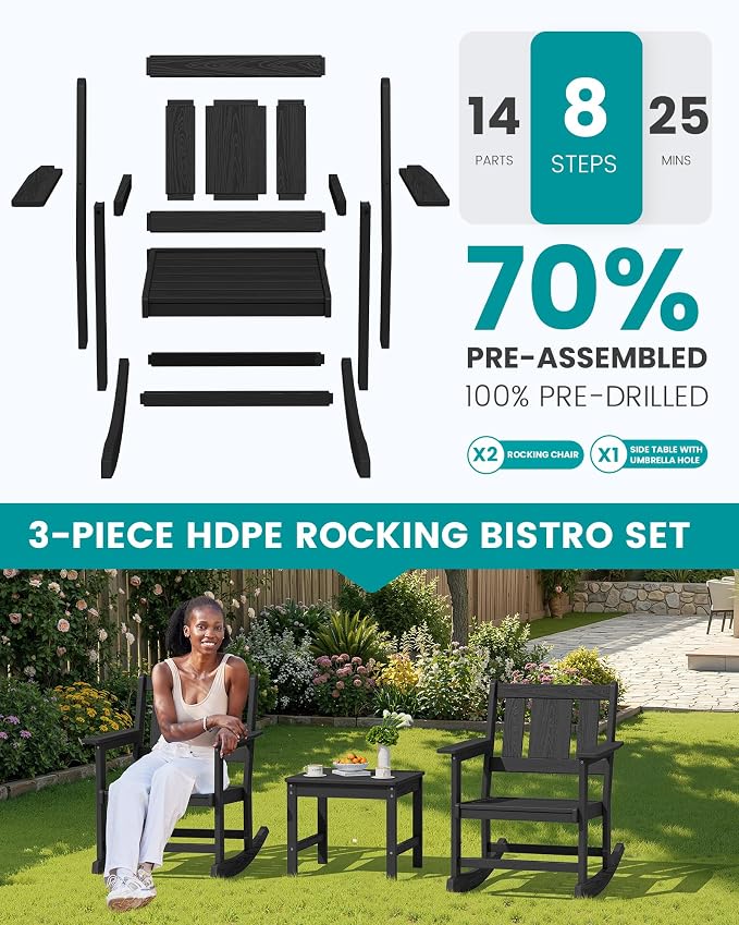 SERWALL Outdoor Rocking Chair Set of 2 - Image 5