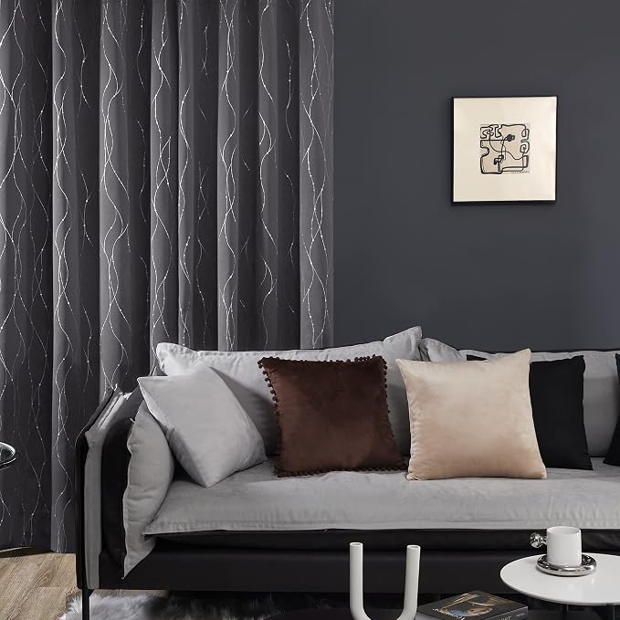 Deconovo Short Curtains Grey, Thermal Insulated Soundproof Drapes, Wave Dots - Image 4