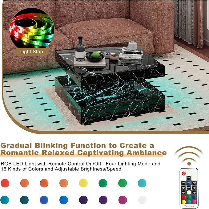 HedoAjim Black Marble LED Coffee Table - Image 3