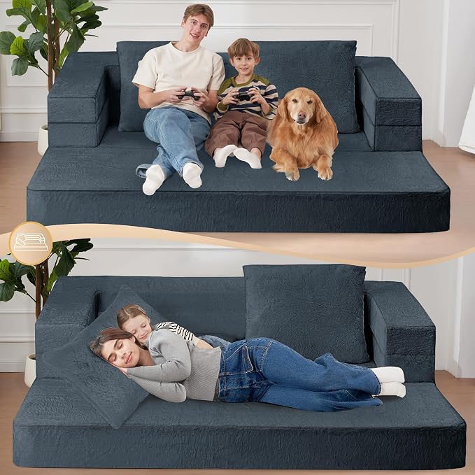 Folding Bean Bag Chair for Adults, 3-in-1 Bean Bag Couch Faux Fur Floor Sofa - Image 6