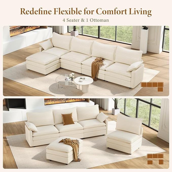 Vesgantti 142" Cloud Couch Sectional Modular Sofa, Comfy Sectional Couch - Image 7