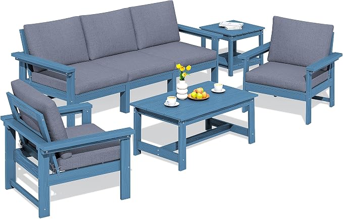 SERWALL HDPE Patio Furniture Set, 7-piece Outdoor Sectional Sofa Set, All by SERWALL