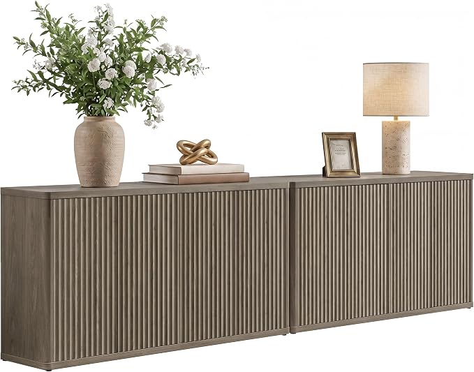 SICOTAS Buffet Cabinet with Storage Accent Sideboard with 8 Doors 132.6" Fluted by SICOTAS