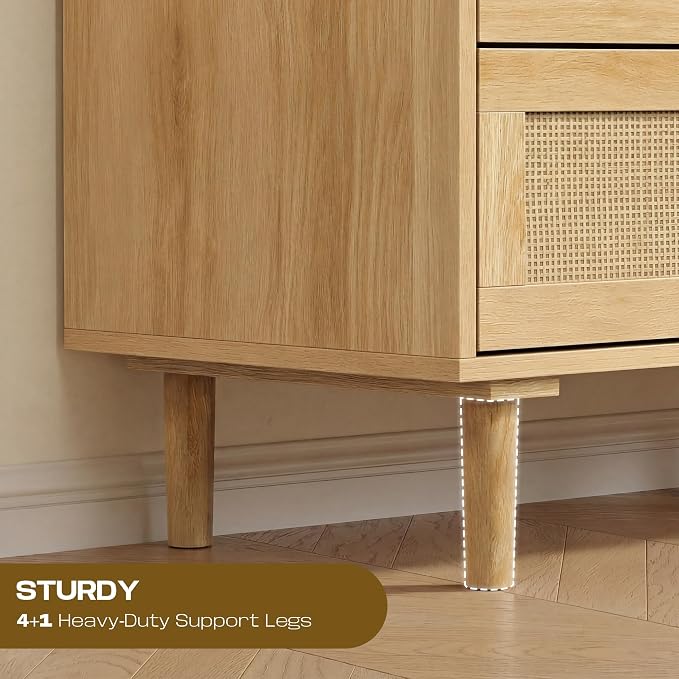 FUQARHY 6 Drawer Dresser Rattan Dresser Modern Chest - Image 7