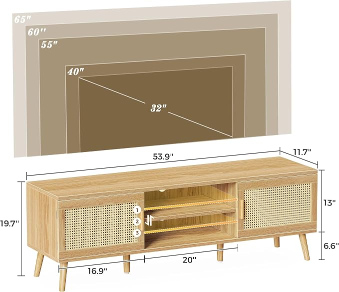 SUPERJARE Boho TV Stand for 65 Inch TV, Entertainment Center - Image 7