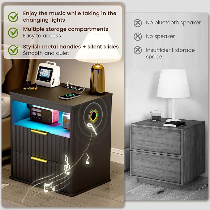WOOVIVS Modern NightStand with Smart Human Sensor Lights, Bedside Table - Image 4