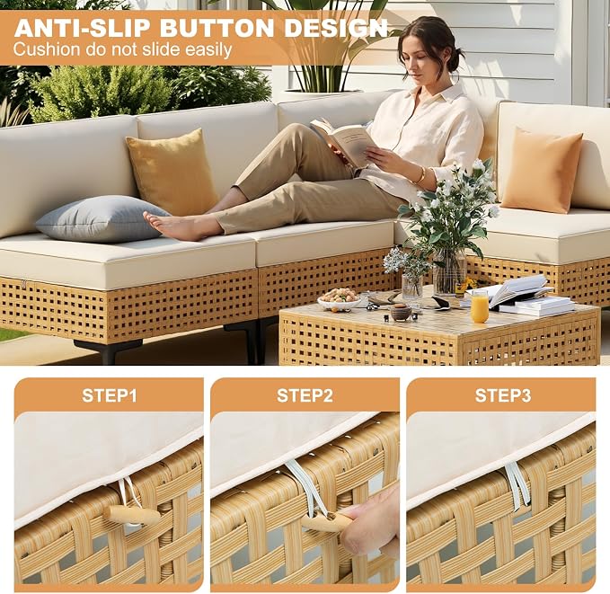 ABCASA 9-Piece Patio Sectional Furniture Set, Boho Patio Conversation Set - Image 6