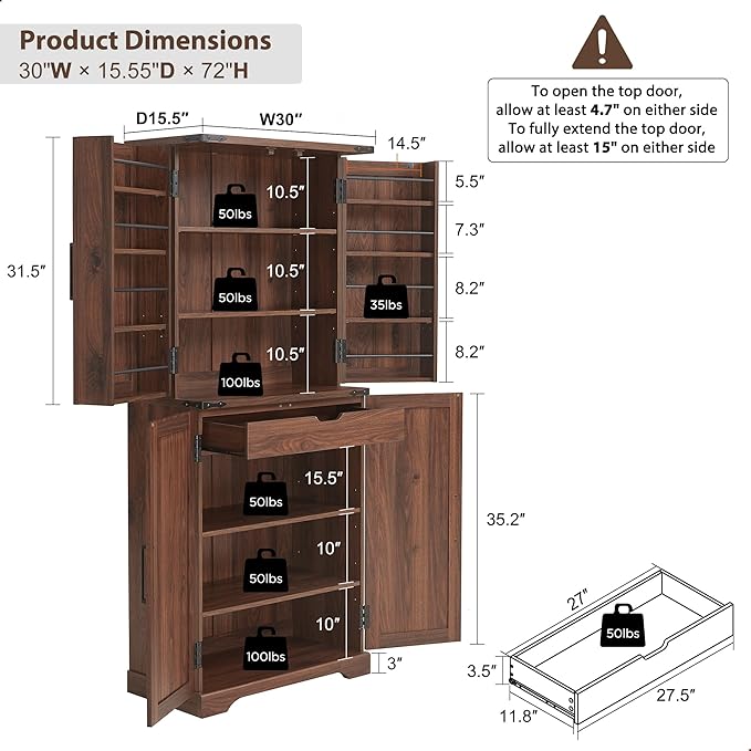 ACCOHOHO 72" Tall Kitchen Pantry, Farmhouse Storage Cabinet - Image 2