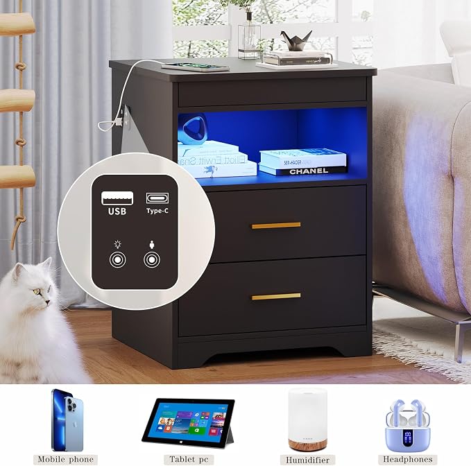 Nightstand Set of 2, Charging Bedside Table - Image 6