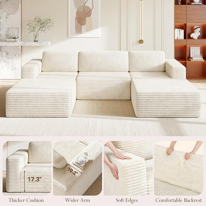 Vesgantti 119" Oversized U-Shaped Modular Sectional Sofa, Corduroy Cloud Couch - Image 7