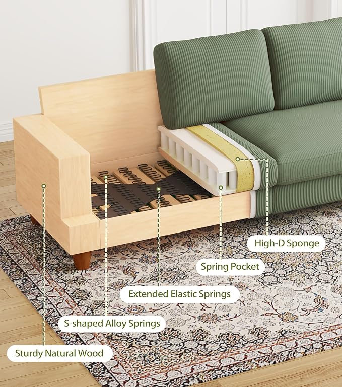 87in Corduroy Couch, Kidirect Sofa No Tool Assembly, Comfy Couches - Image 9