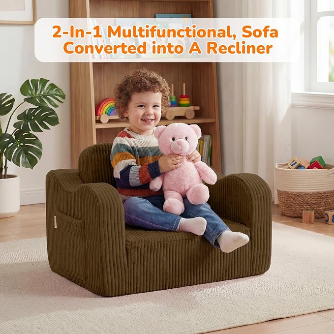MeMoreCool Toddler Couch, 2-in-1 Corduroy Kids Couch Fold Out to Lounger - Image 5