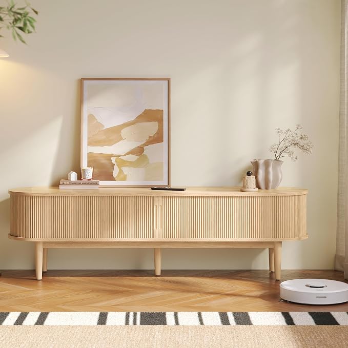 LINSY HOME 70" Fluted TV Stand for TVs up to 80 Inch, Mid Century Modern - Image 2