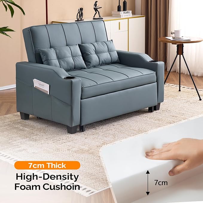 VINGLI Convertible Loveseat Sleeper Sofa, Cup Holders, Armrest - Image 4