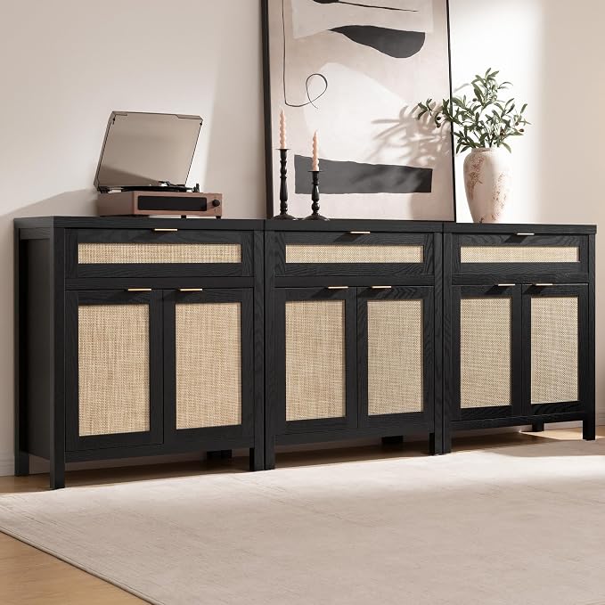 SICOTAS Sideboard Buffet Storage Cabinet, Rattan Accent Cabinet - Image 8