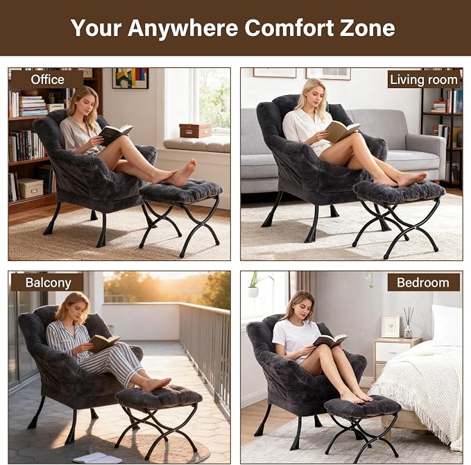 Welnow Lazy Chair with Ottoman, Modern Accent Chair with Armrests and a Side - Image 9