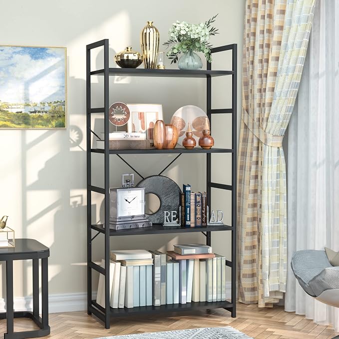 NUMENN 4 Tier Bookshelf, Tall Bookcase Shelf Storage Organizer, Modern Book - Image 4