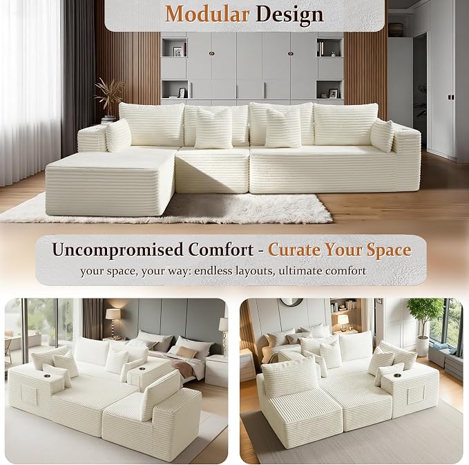 138" Cloud Sectional Couch, Comfort L Shaped Boneless Couch - Image 6