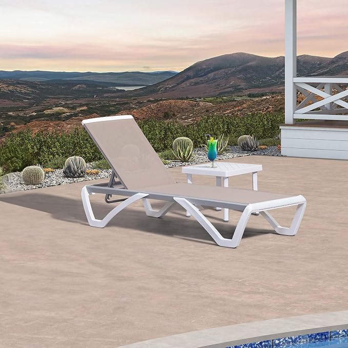 PURPLE LEAF Patio Chaise Lounge Chair Set Outside Aluminum Plastic Stackable - Image 9