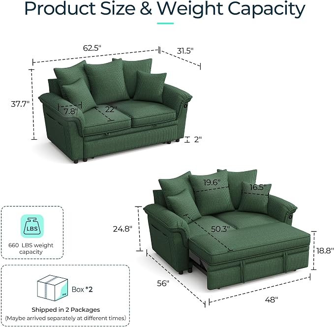 LINSY HOME Sectional Loveseat Sofa - Image 2