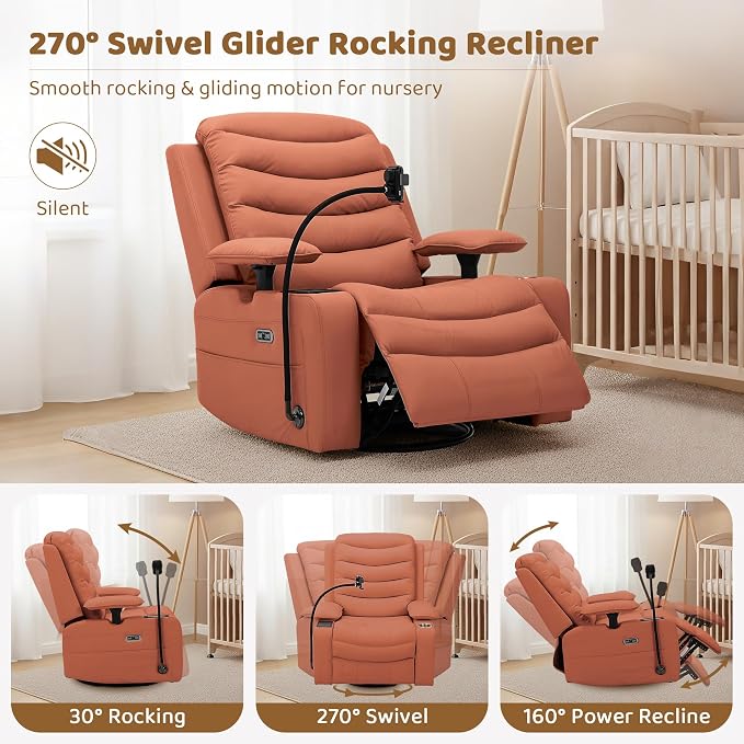 Olela Power Glider Recliner Nursery Chair, PU Leather Swivel Rocking Chair - Image 5