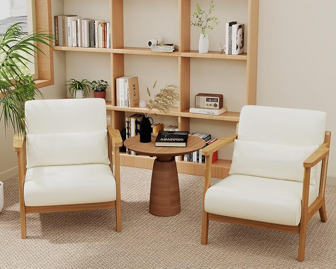 Modern Accent Chair and Ottoman Set, Mid-Century Faux Leather Upholstered - Image 9