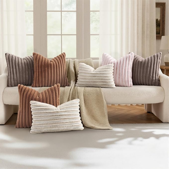 decorUhome Cozy Faux Fur Throw Pillow Covers 16x16 Set of 2 Decorative Soft - Image 5