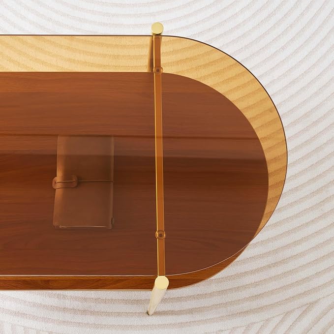 LumFurn Oval Glass Coffee Table, Mid-Century Modern Design, L41 x W21 x H17 inch - Image 9
