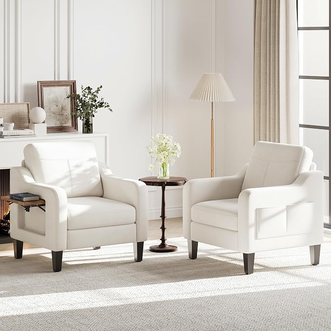 Accent Chair for Living Room Modern Linen Upholstered Armchair Side Wooden by Unknown