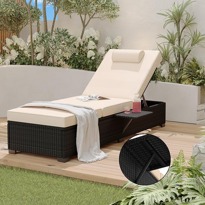 PeakPursuit Patio Lounge Chairs, Outdoor PE Wicker Chaise Lounge Set of 2 - Image 4