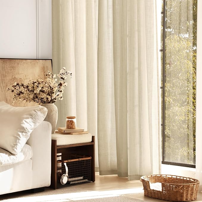 Greyish Beige Linen Curtain 96 inch Length 2 Panels Set Back Tab Light - Image 6