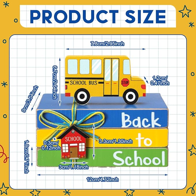 Pinkunn 4 Pcs Back to School Table Decorations School Bus Tiered Tray Decor - Image 3