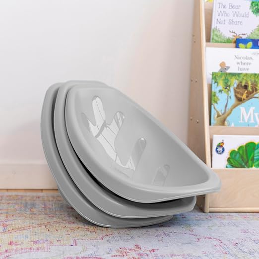 ECR4Kids Plastic Leaf Scoop Floor Rocker Seat, Classroom Furniture, Light Grey - Image 8