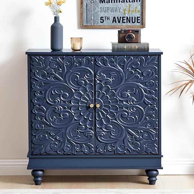 weselon Accent Cabinet with 2 Doors, Luxury Carving Board Storage Sideboard by WelcometoFurnitureSalon