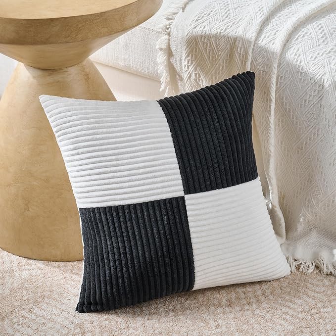 Fancy Homi Set of 2 Black White Decorative Throw Pillow Covers 22x22 Inch - Image 2