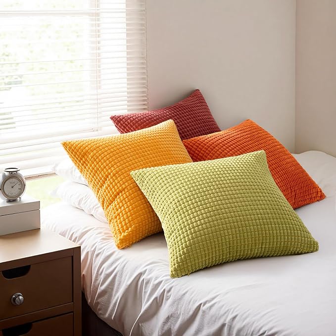 MIULEE Fall Decorative Pillow Covers 20x20 Inch Set of 4 Burnt Orange Green - Image 6