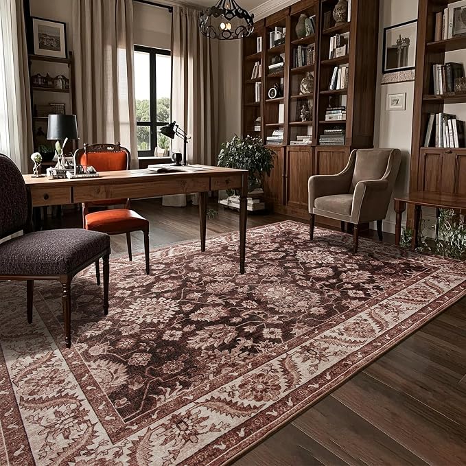 Area Rugs for Living Room, 6x9 Washable Area Rug for Bedroom, Retro Floral - Image 4