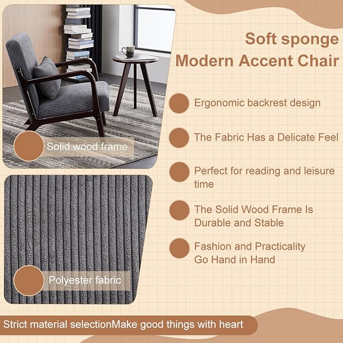 Beige Midcentury Modern Accent Chair - Image 5