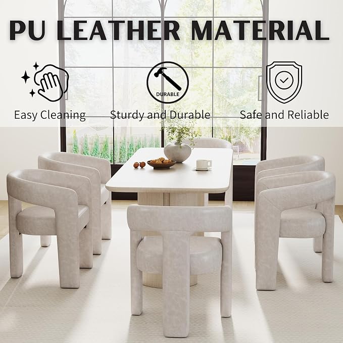 RIVOVA Modern Barrel Dining Chairs Set of 6, PU Leather Upholstered Accent Side - Image 3