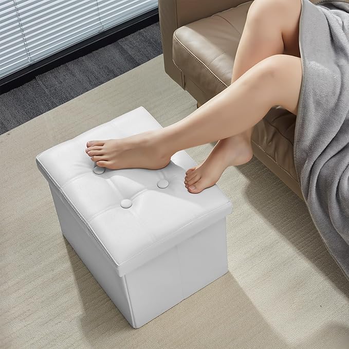 AmasSmile Storage Ottoman Folding Foot Rest Stool, Leather Footstool Bench - Image 4