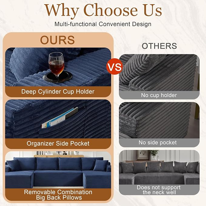 125" Modular Sectional Sleeper Sofa, Boneless Cloud Couch - Image 4