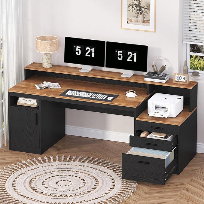 YOMILUVE Computer Desk with 3 Drawers & Storage Shelves, 65 Inch Home Office by YomiluveDesign