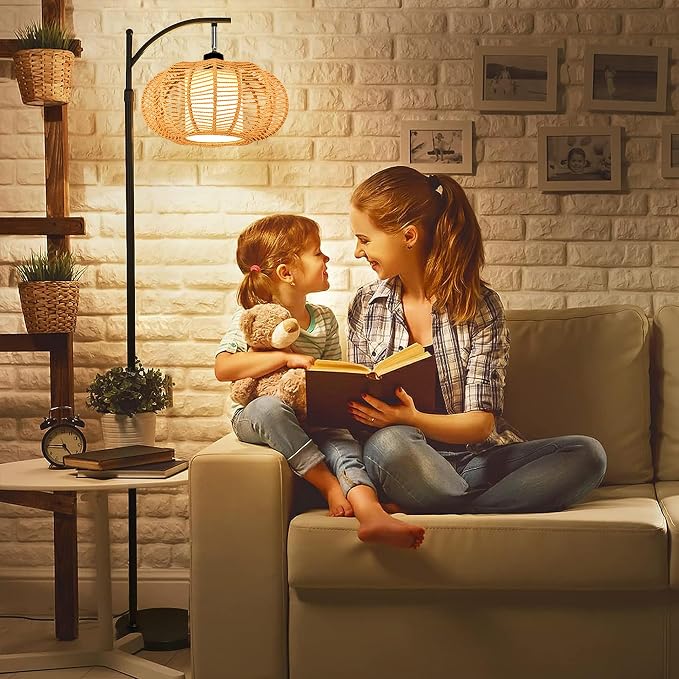 ZECOXOL Arc Floor Lamps for Living Room Bedroom Rattan Boho Floor Lamp - Image 7