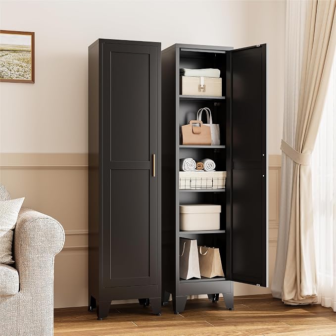 YAUWOH White Narrow Metal Storage Cabinet, Tall Freestanding Cabinet - Image 5