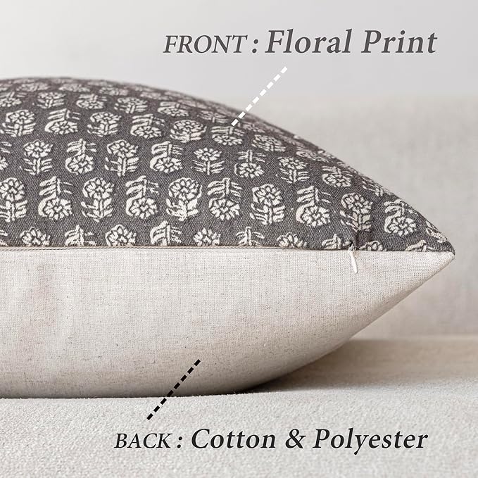 Foindtower Set of 2 Decorative Neutral Floral Print Throw Pillow Covers Vintage - Image 2