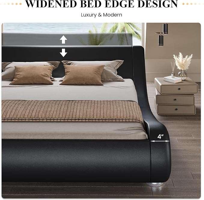 SHA CERLIN Queen Size Upholstered Bed Frame, Deluxe Low Profile Sleigh Bed - Image 7