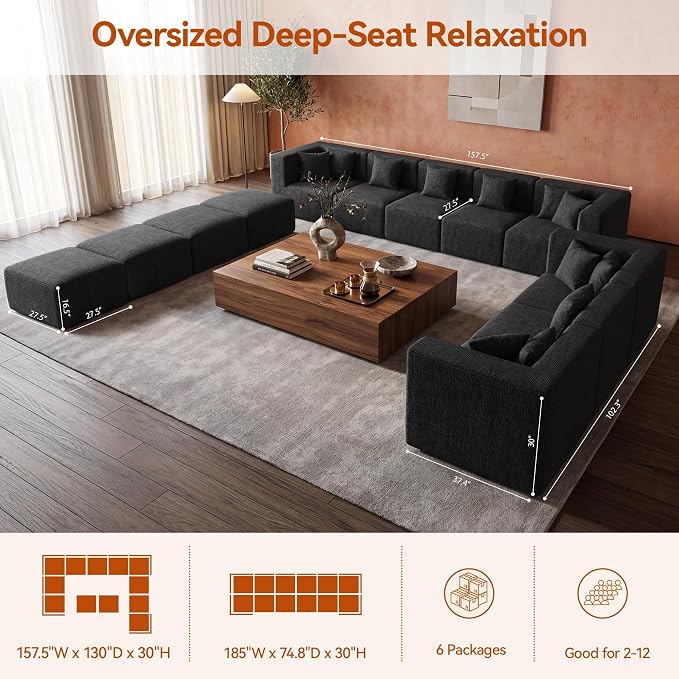 MONVANE Modular Sectional Sofa, Oversized 12 Seat Convertible U Shaped Couch - Image 3